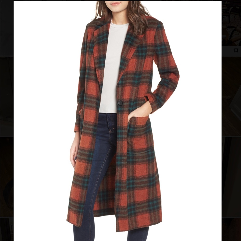Leith Single Button Plaid Coat